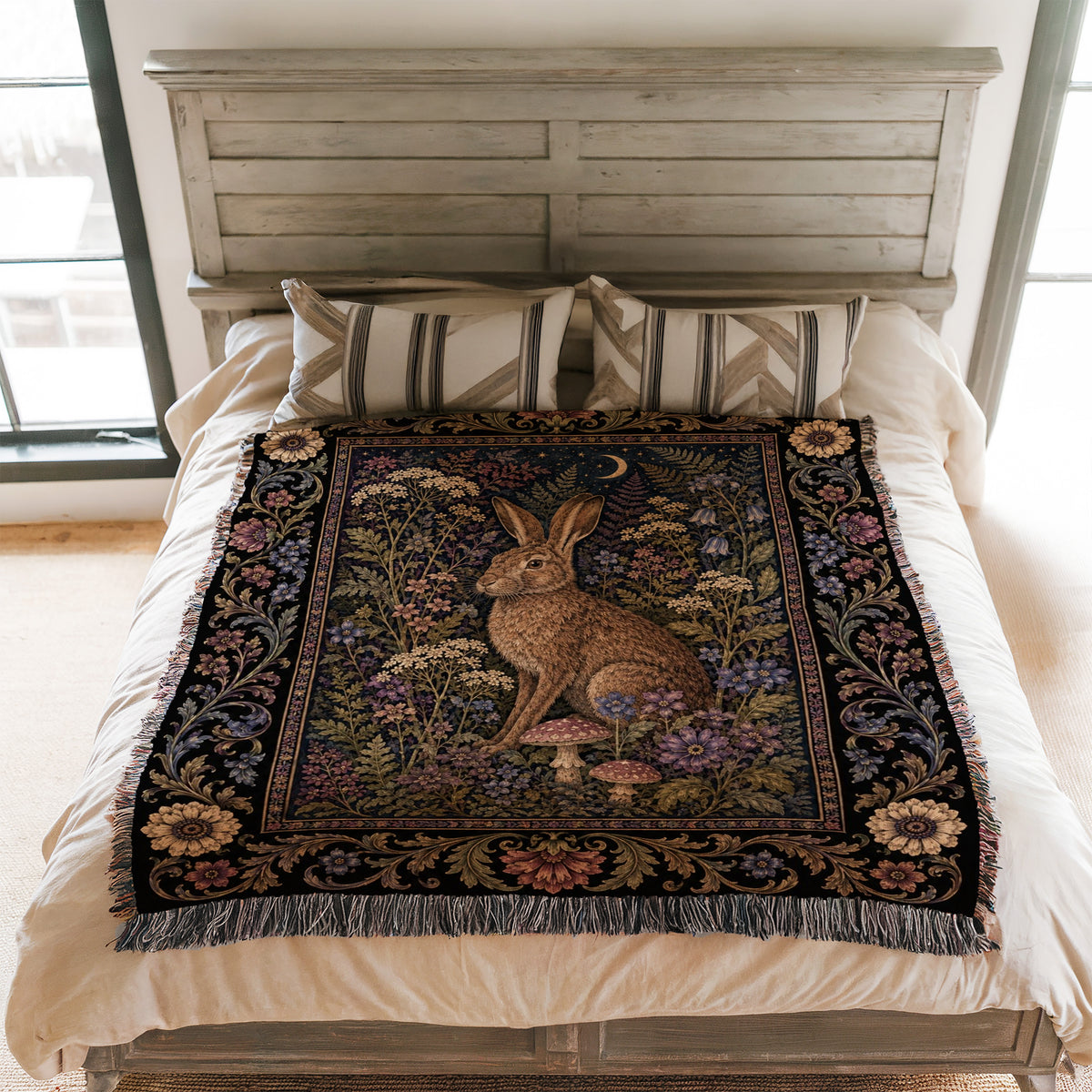 Crescent Moon Hare Tapestry Blanket