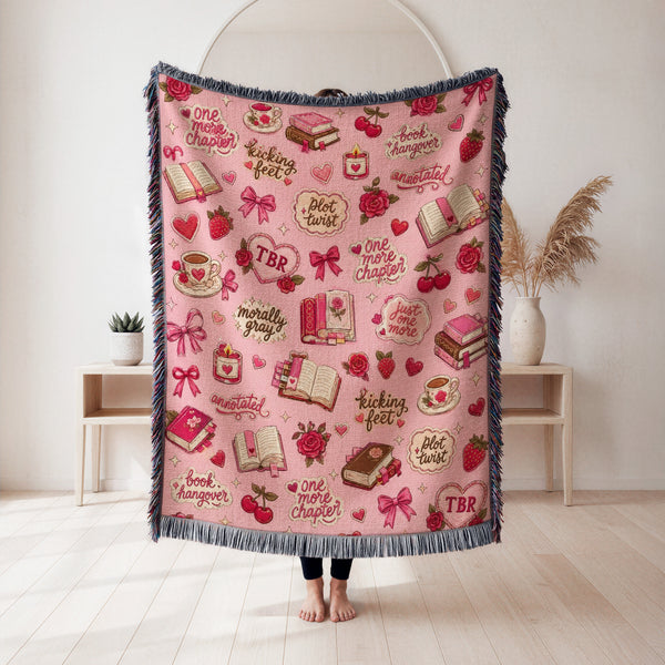 Pink Book Lover Pattern Blanket