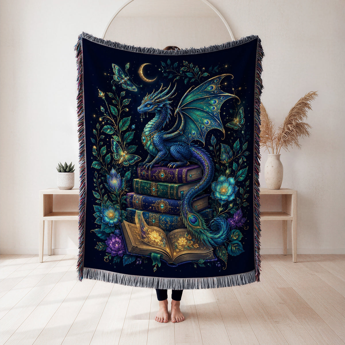 Enchanted Peacock Dragon Book Blanket