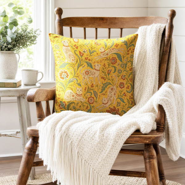 Golden Garden Cats – Floral Cat Pillow