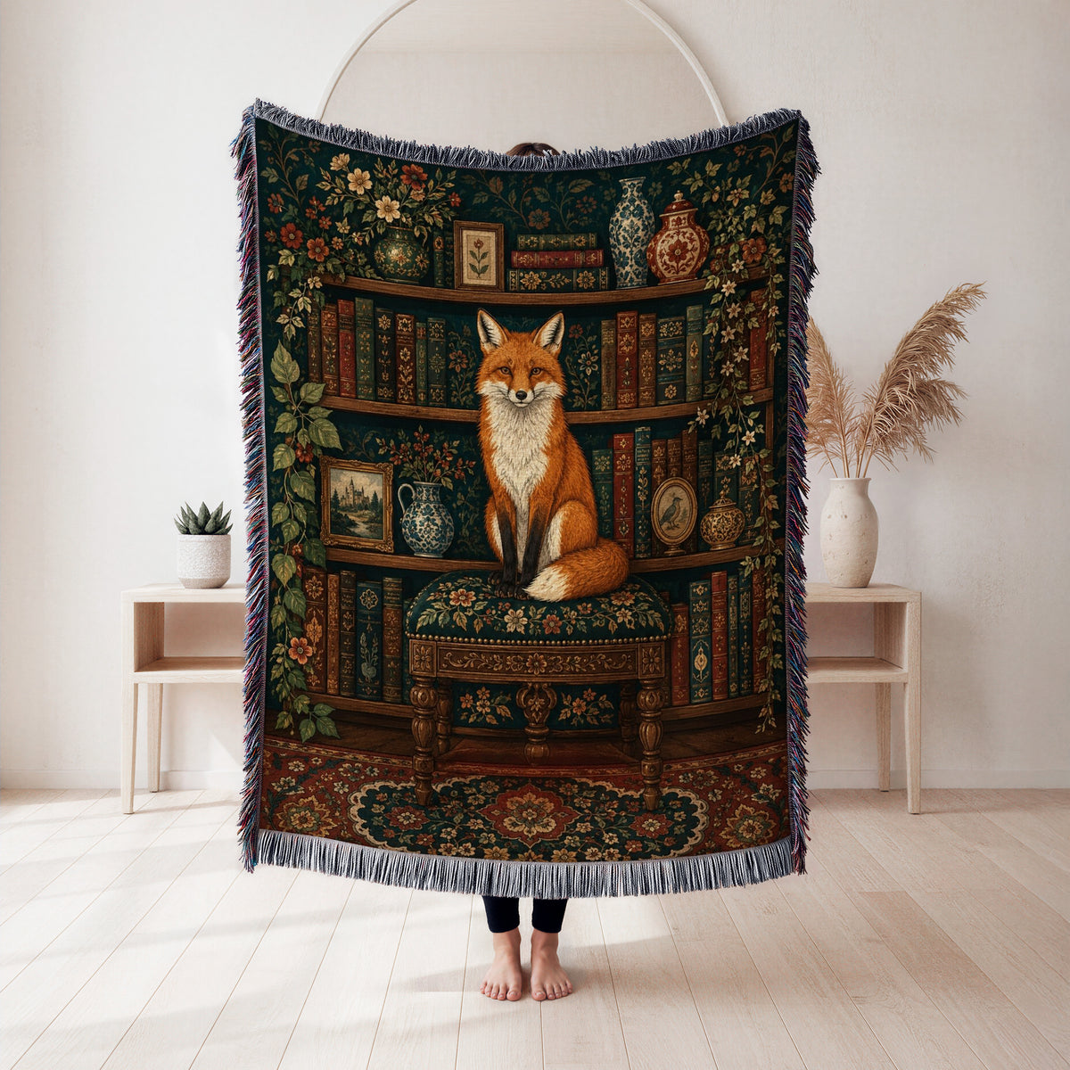 The Library Fox Dark Academia Blanket