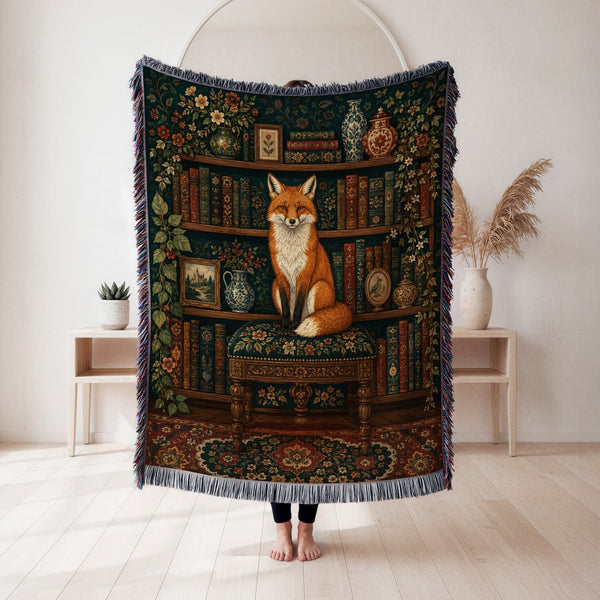 The Library Fox Dark Academia Blanket