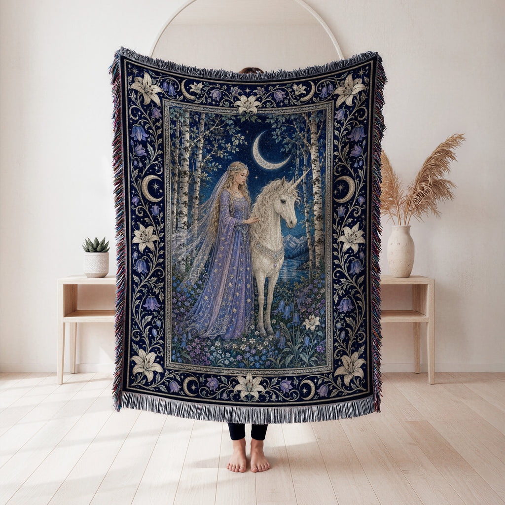 The Moonlit Unicorn Lady Blanket