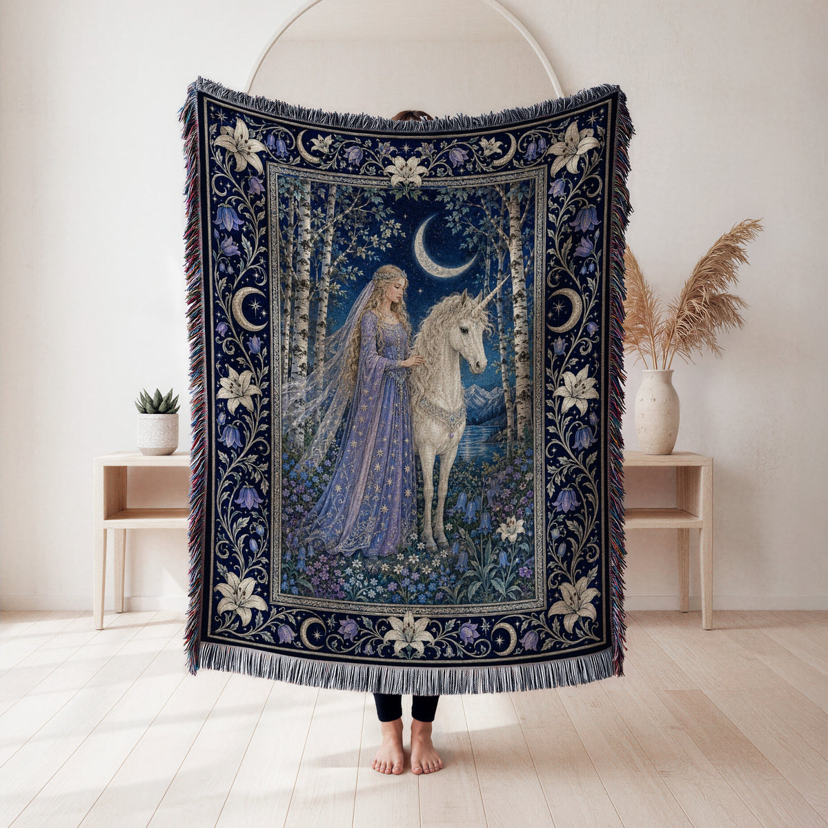 The Moonlit Unicorn Lady Blanket