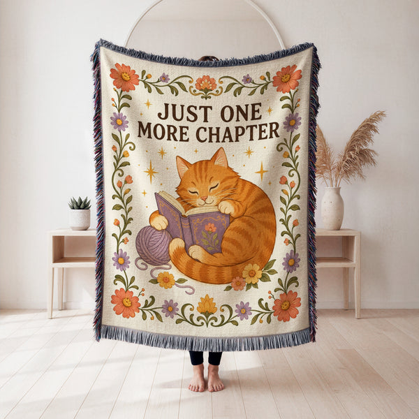 Just One More Chapter Cat Reading Blanket
