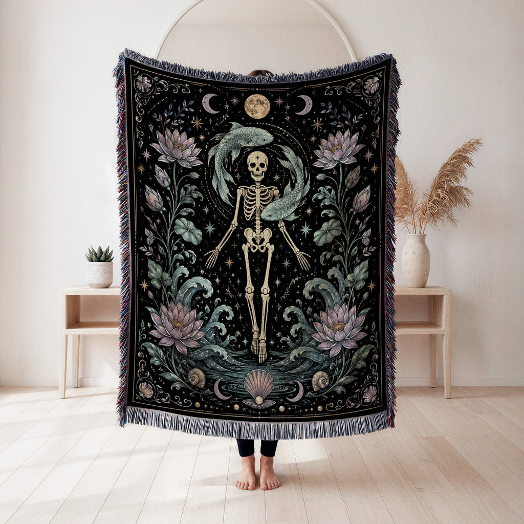Pisces Twin Fish – Gothic Skeleton Zodiac Blanket