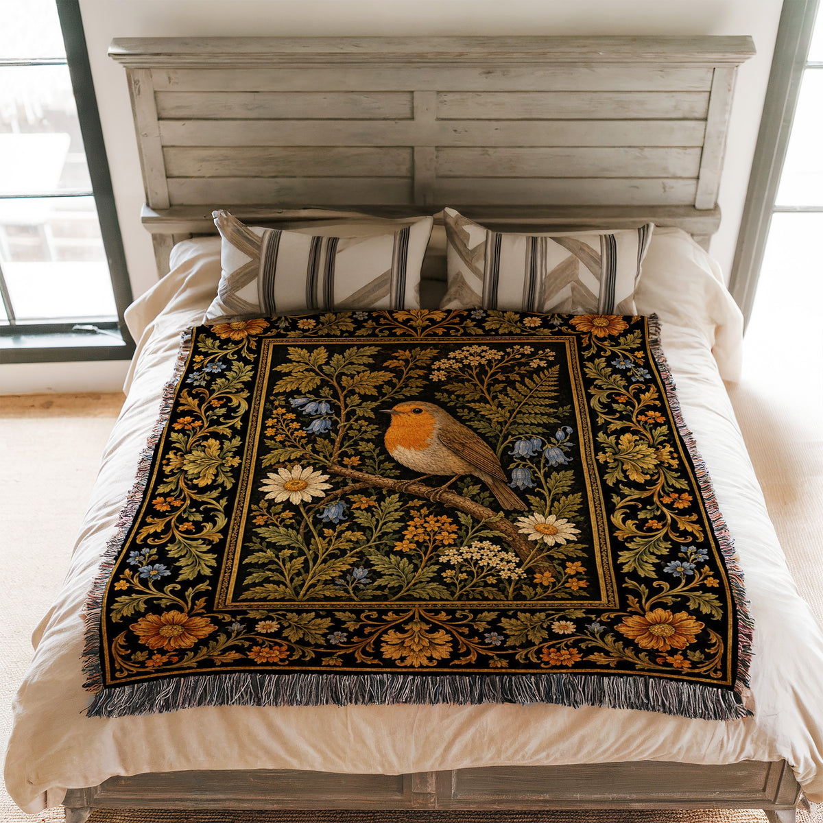 Golden Robin Tapestry Blanket