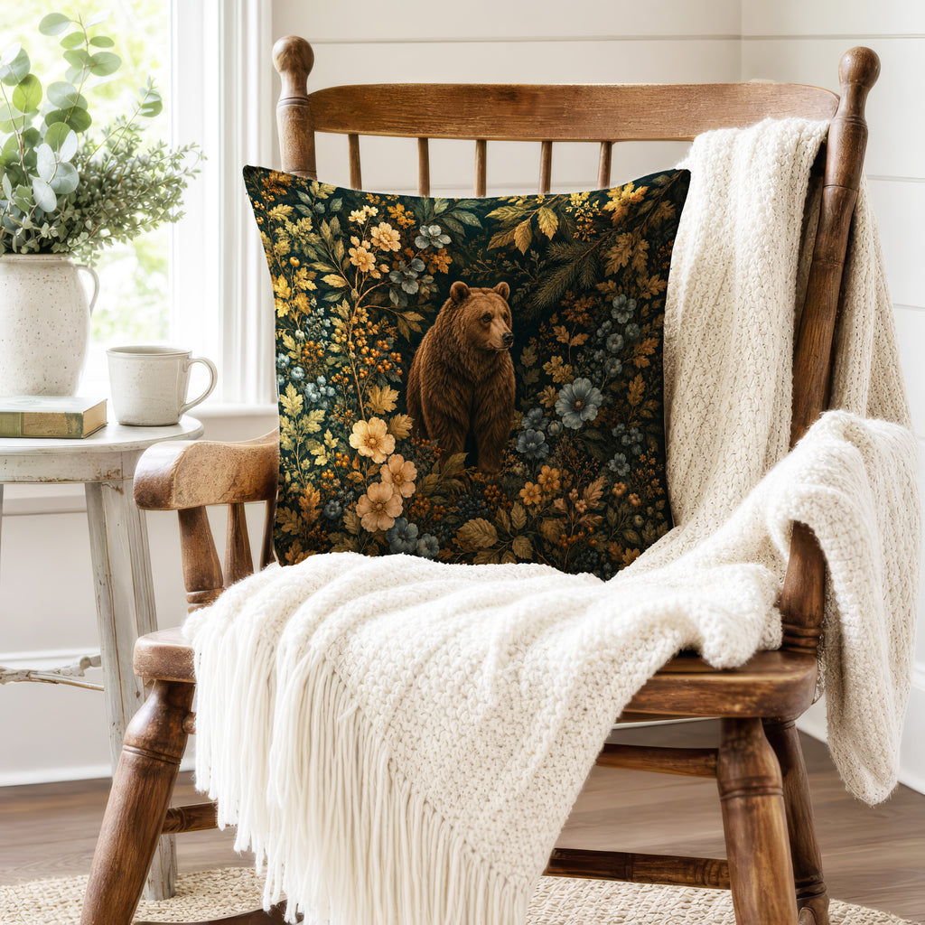 The Woodland Bear – Dark Botanical Pillow