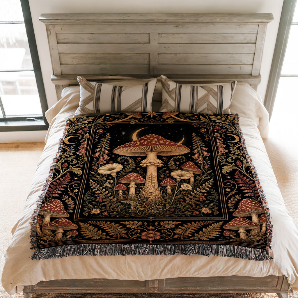 Moonlit Amanita Mushroom Blanket