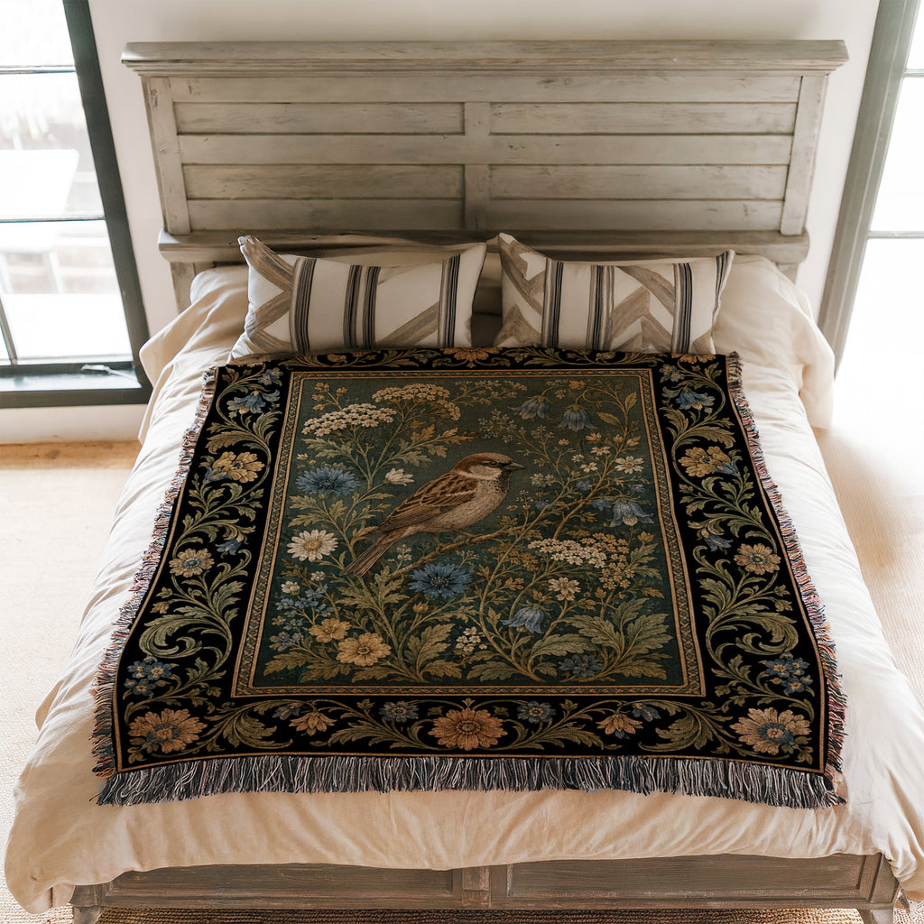 Bluebell Sparrow Tapestry Blanket