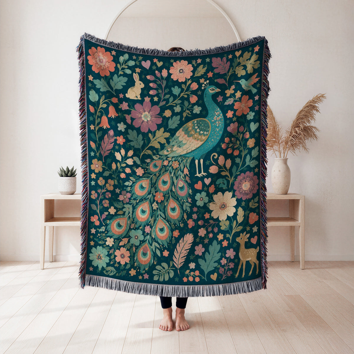 Floral Peacock Meadow Blanket