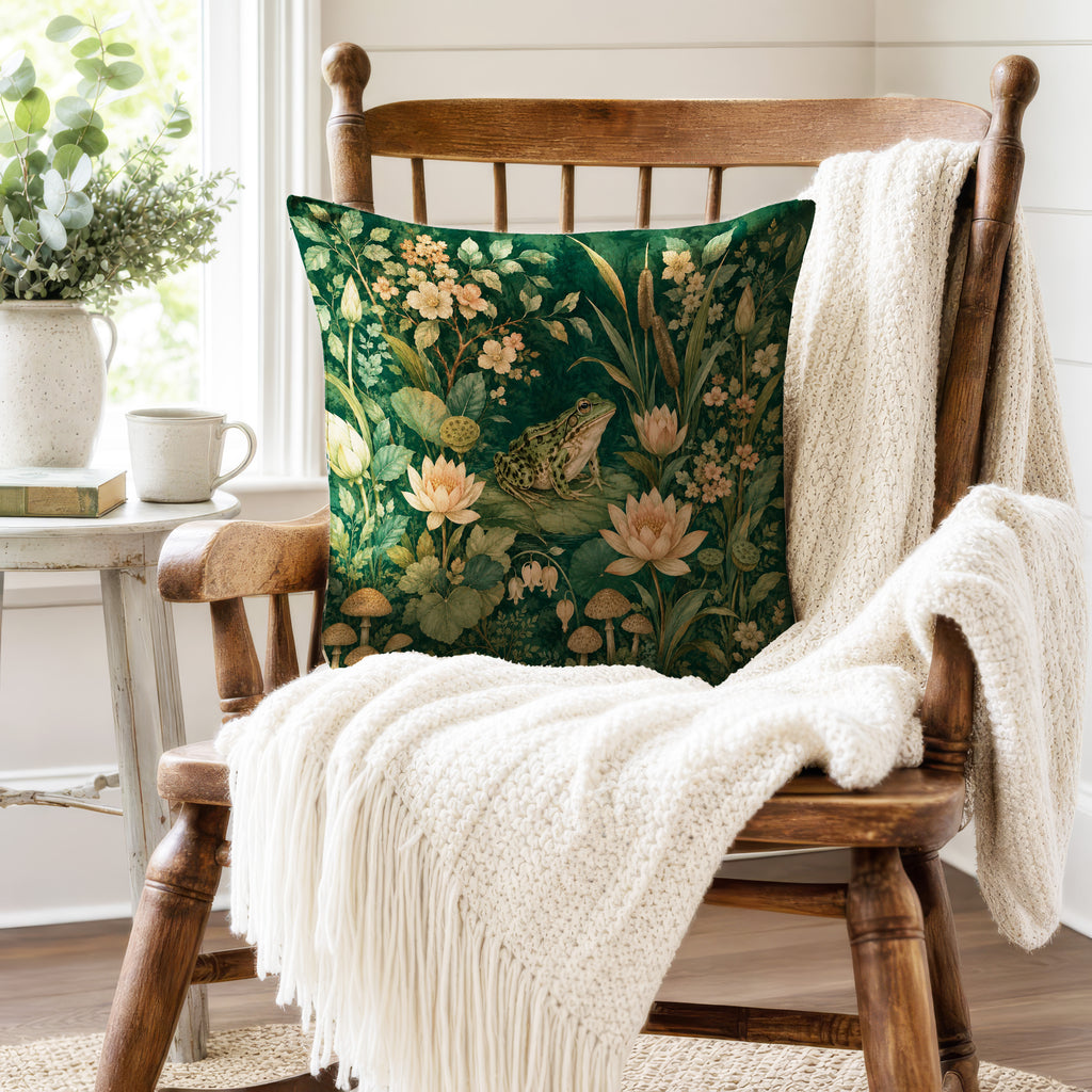 The Lily Pond Frog – Botanical Woodland Pillow
