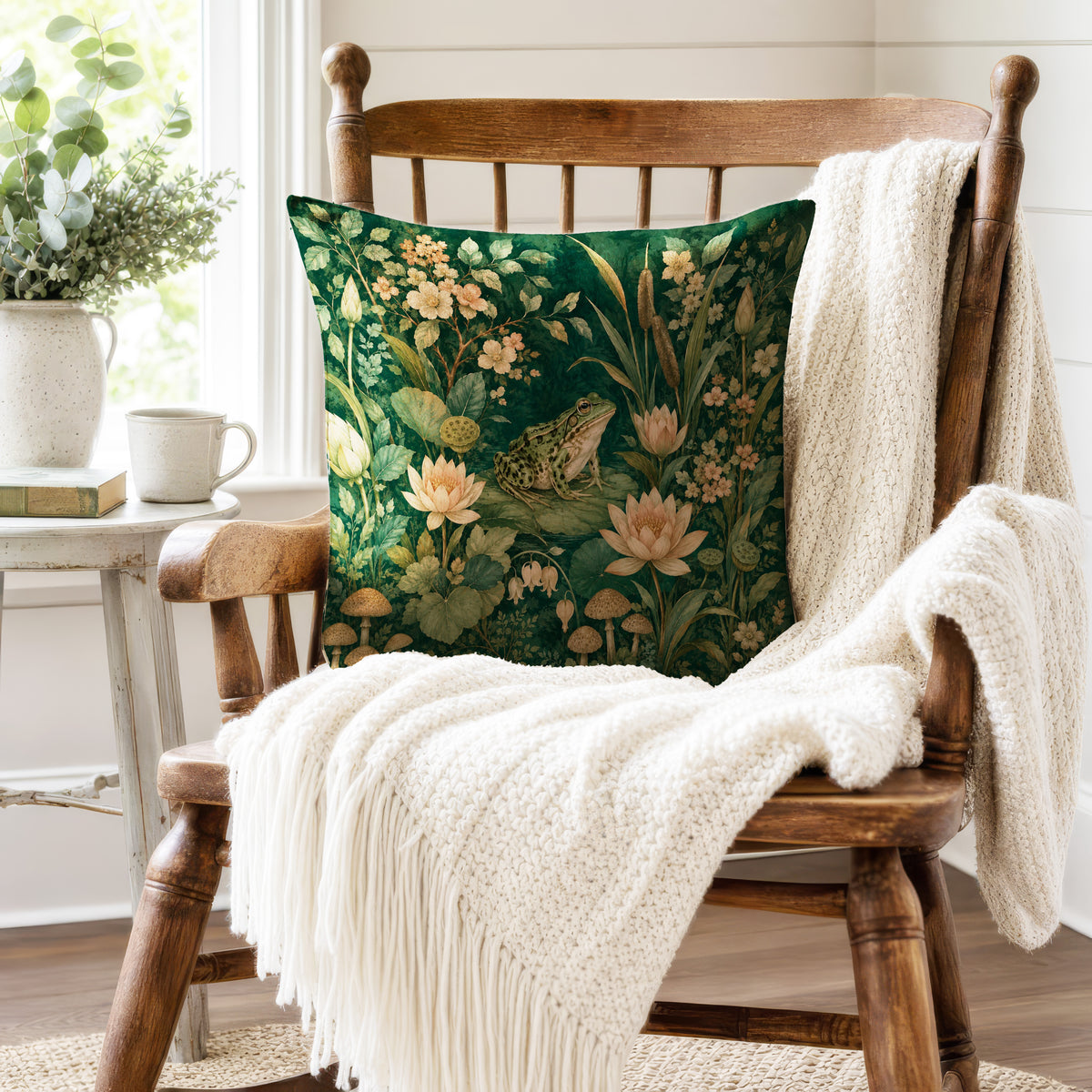 The Lily Pond Frog – Botanical Woodland Pillow