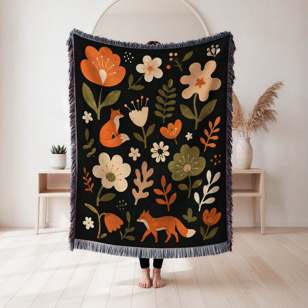 Foxes in the Autumn Garden Blanket