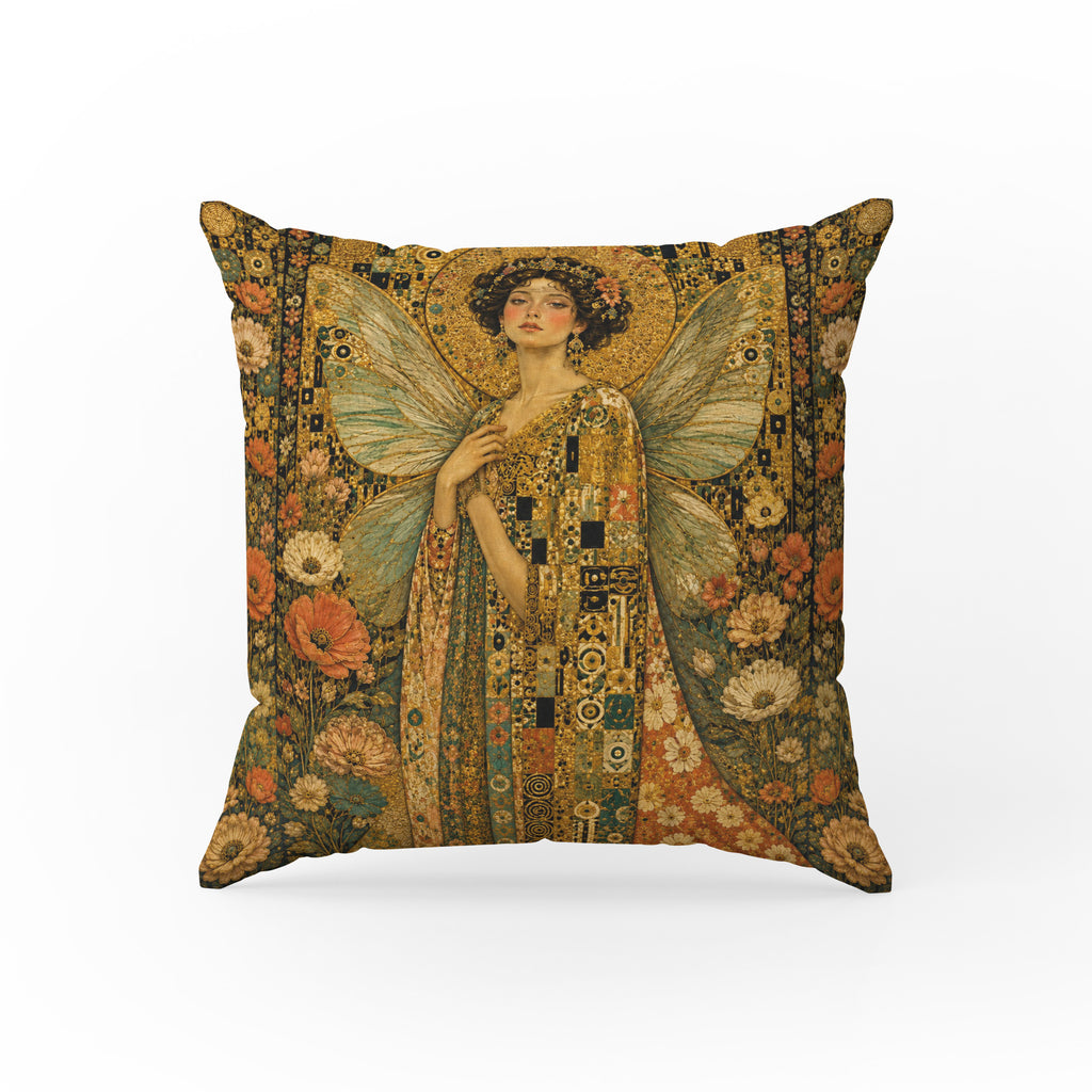 Golden Muse Fairy – Art Nouveau Floral Pillow