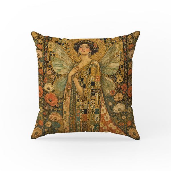 Golden Muse Fairy – Art Nouveau Floral Pillow