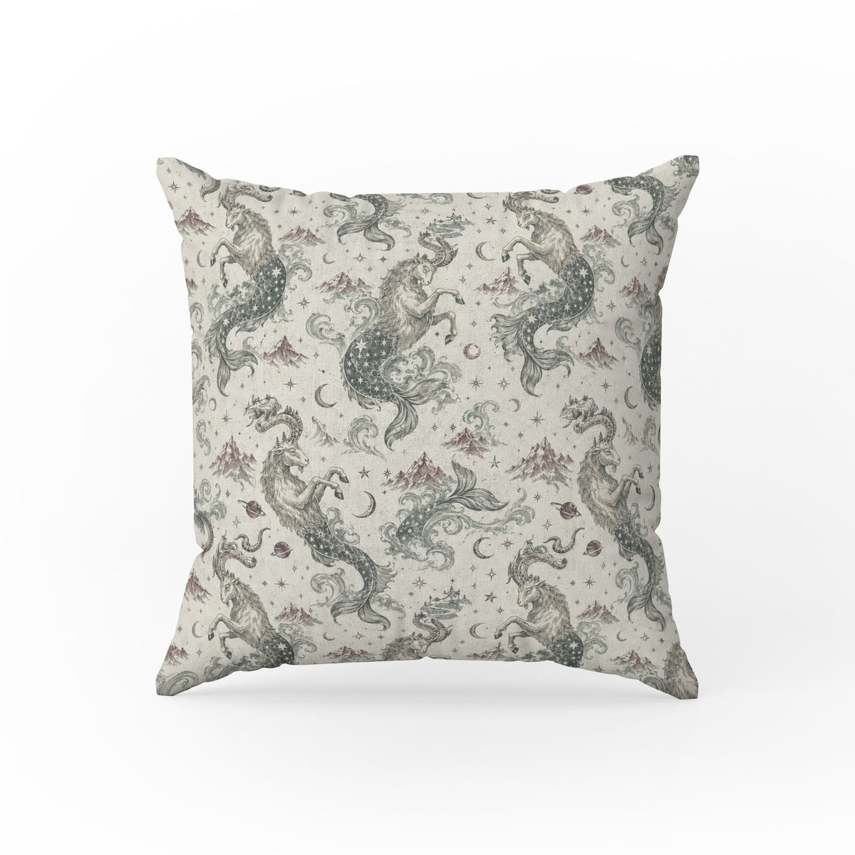 Capricorn Sea-Goats – Vintage Zodiac Pattern Pillow Main image