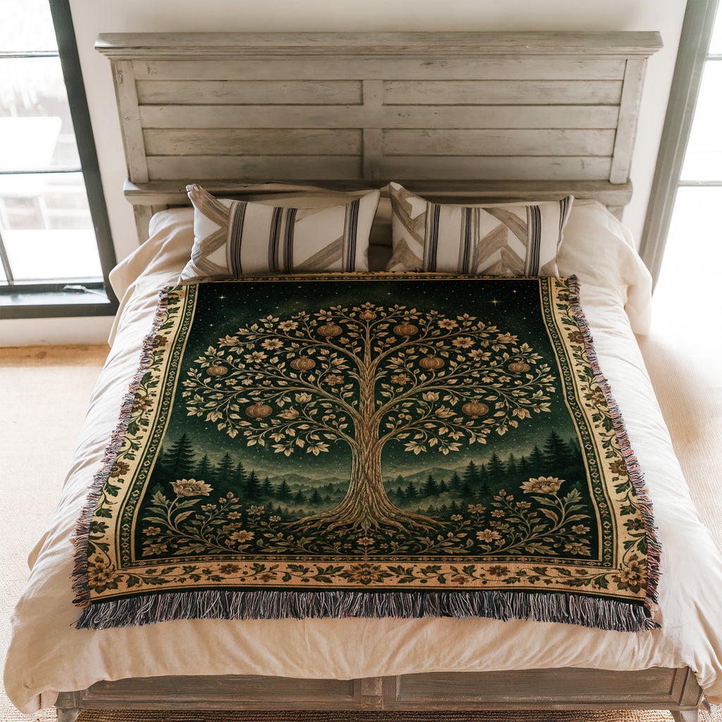 Starlit Pomegranate Tree Woven Blanket
