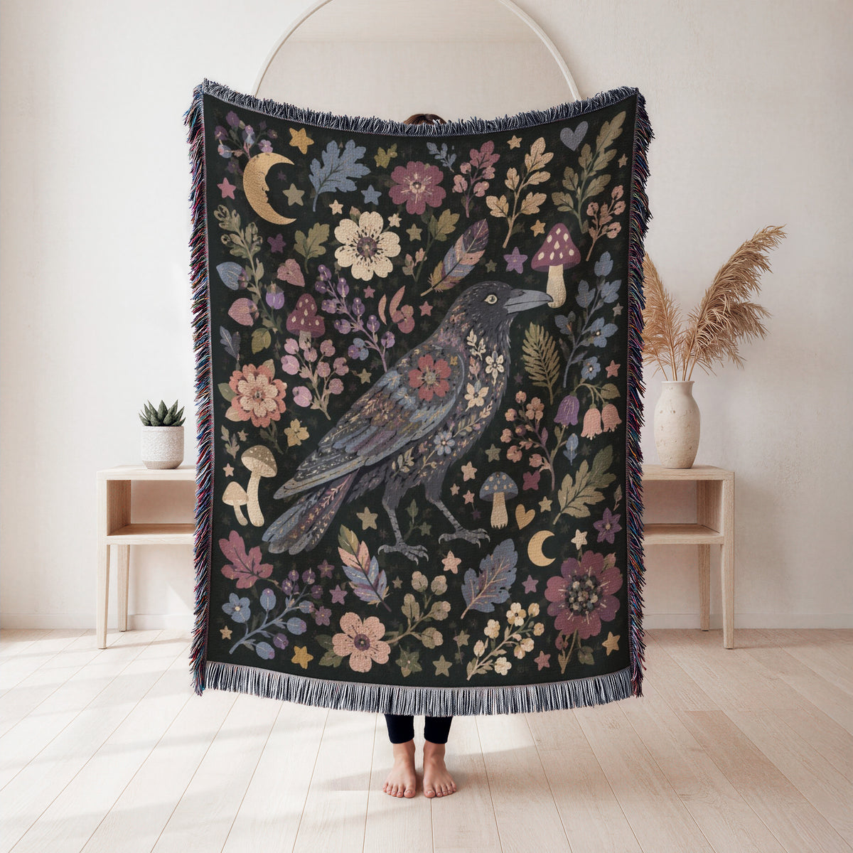Moonlit Raven Garden Blanket