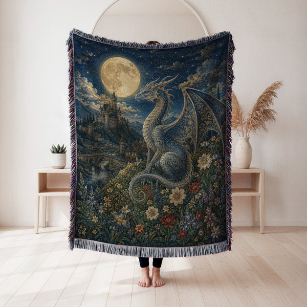 The Moonlit Silver Dragon Blanket