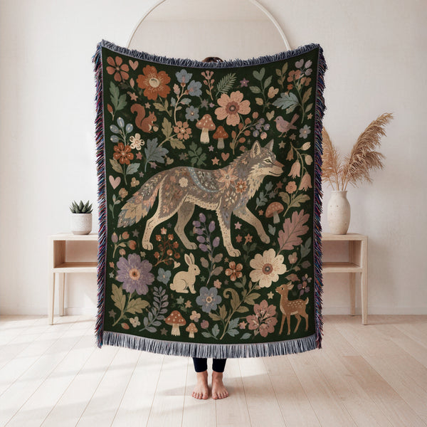 Enchanted Woodland Wolf Blanket