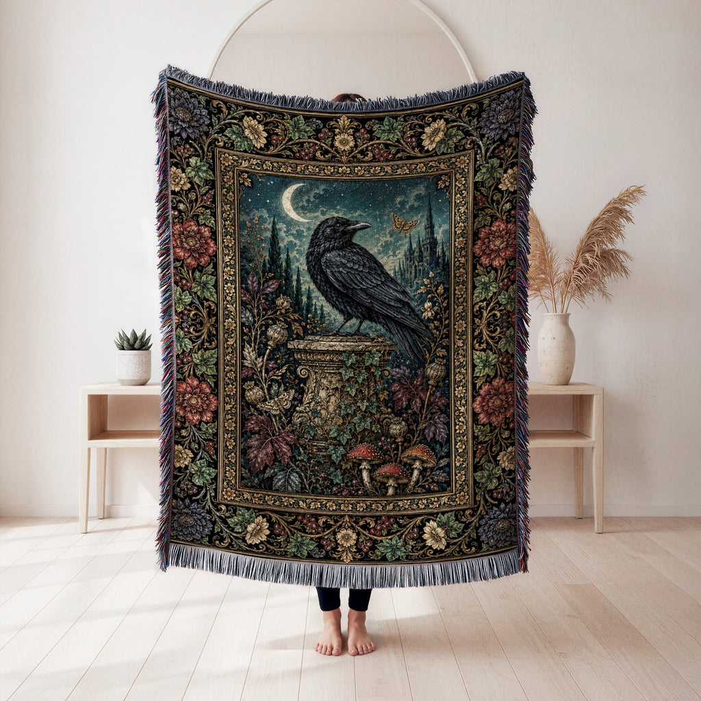 Moonlit Raven Garden Blanket