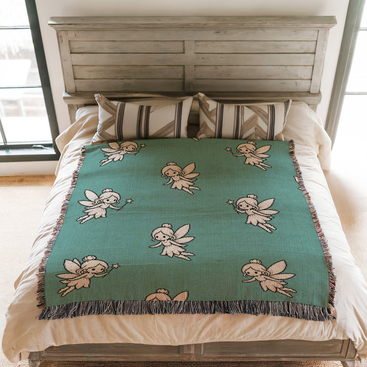 Teal Tiny Fairy Pattern Blanket
