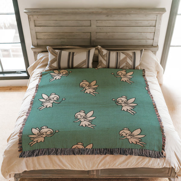 Teal Tiny Fairy Pattern Blanket