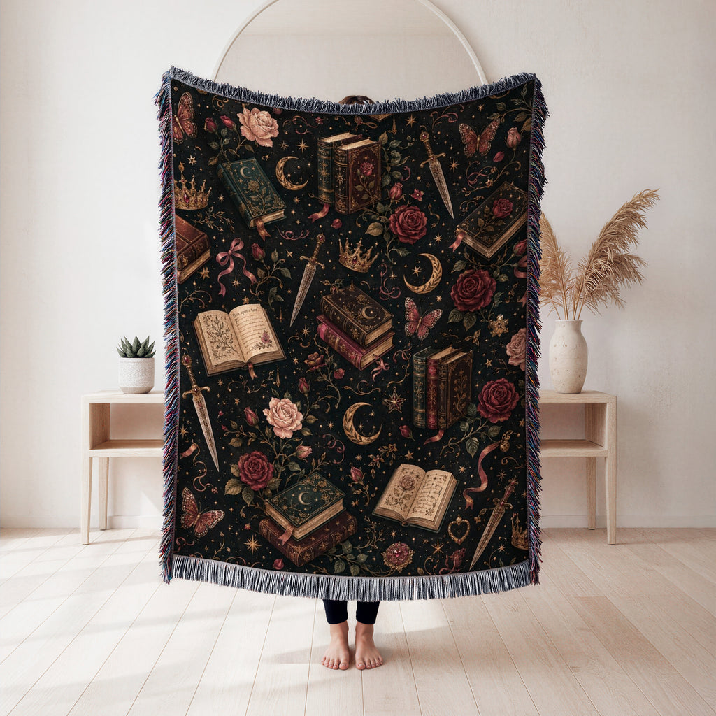 Gothic Romance Books & Roses Blanket