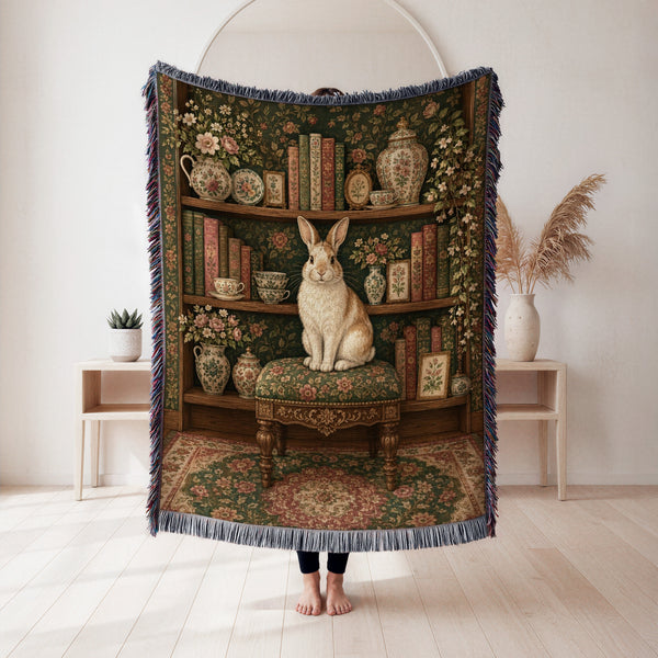 The Rabbit's Botanical Library Blanket