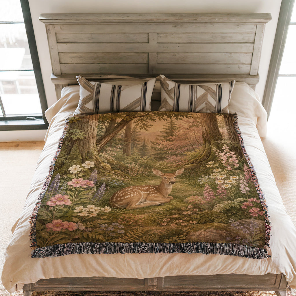 Woodland Fawn Floral Blanket