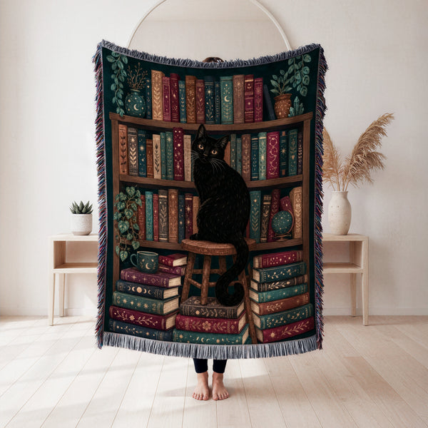 Black Cat Midnight Library Blanket