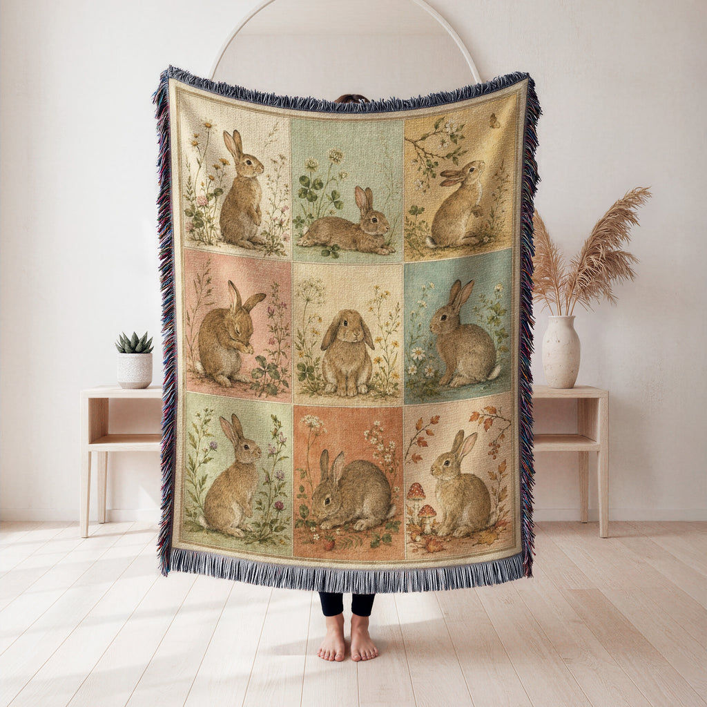 Vintage Woodland Rabbit Blanket
