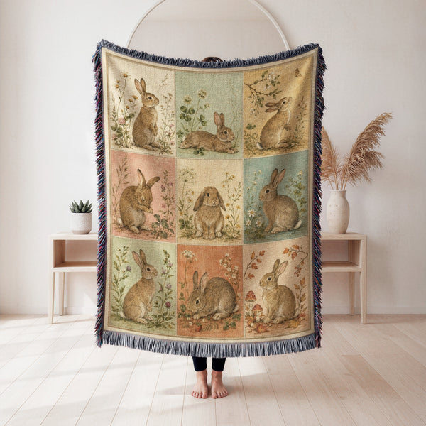 Vintage Woodland Rabbit Blanket