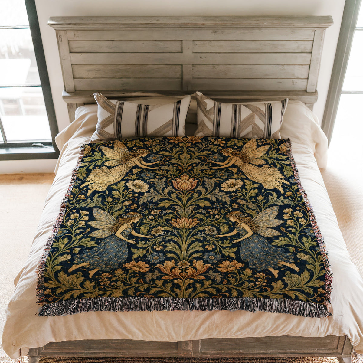 Midnight Floral Fairy Tapestry Blanket
