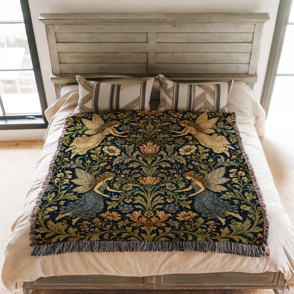 Midnight Floral Fairy Tapestry Blanket