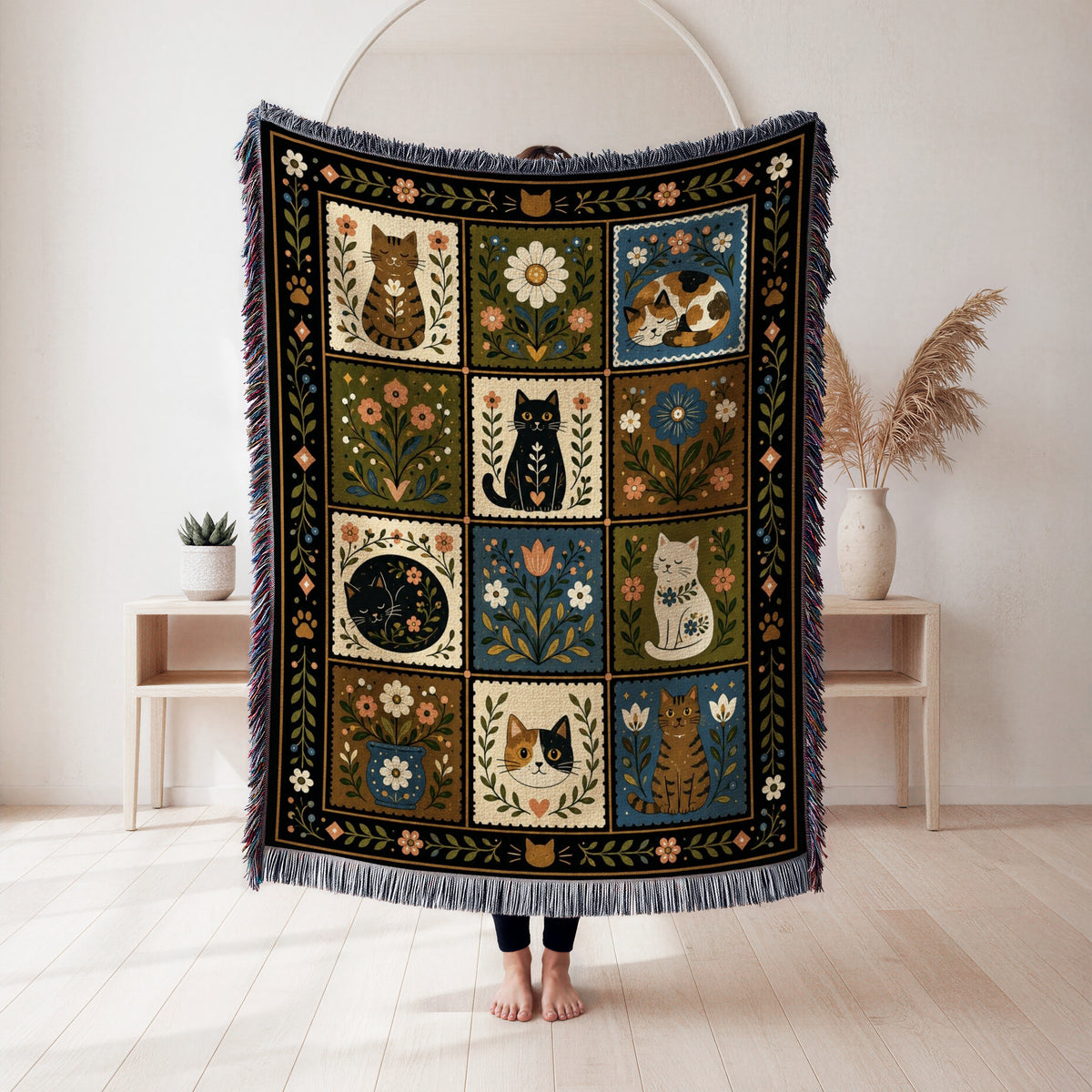 Cats in the Folk Garden Blanket