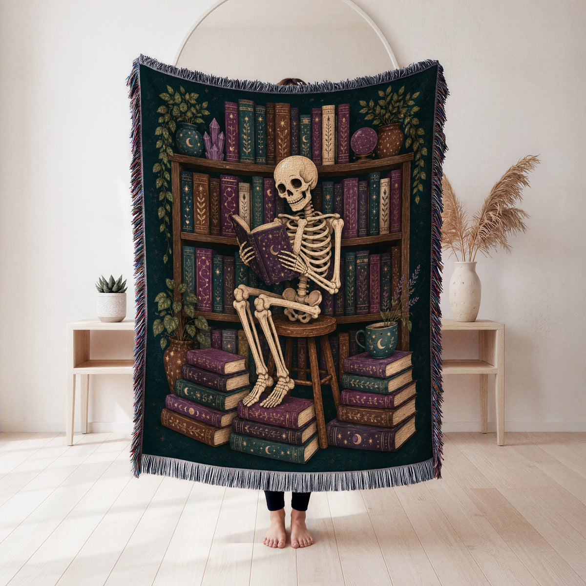 Skeleton Reader Midnight Library Blanket