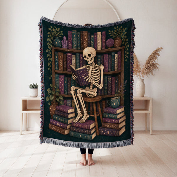 Skeleton Reader Midnight Library Blanket