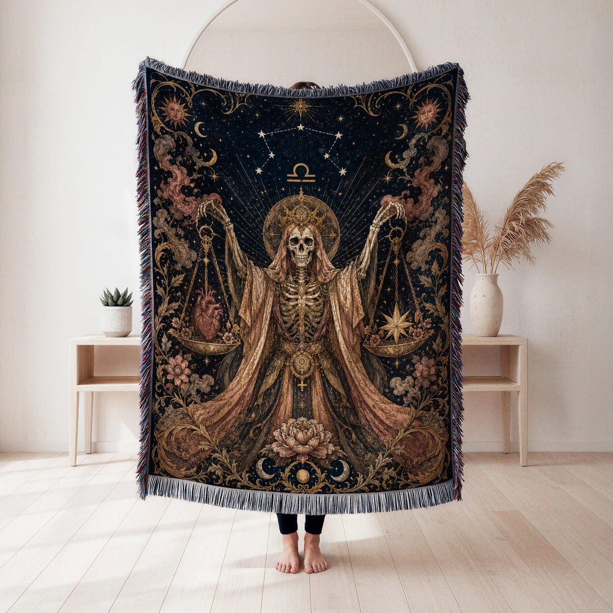 Libra Heart & Star Scales – Gothic Zodiac Blanket