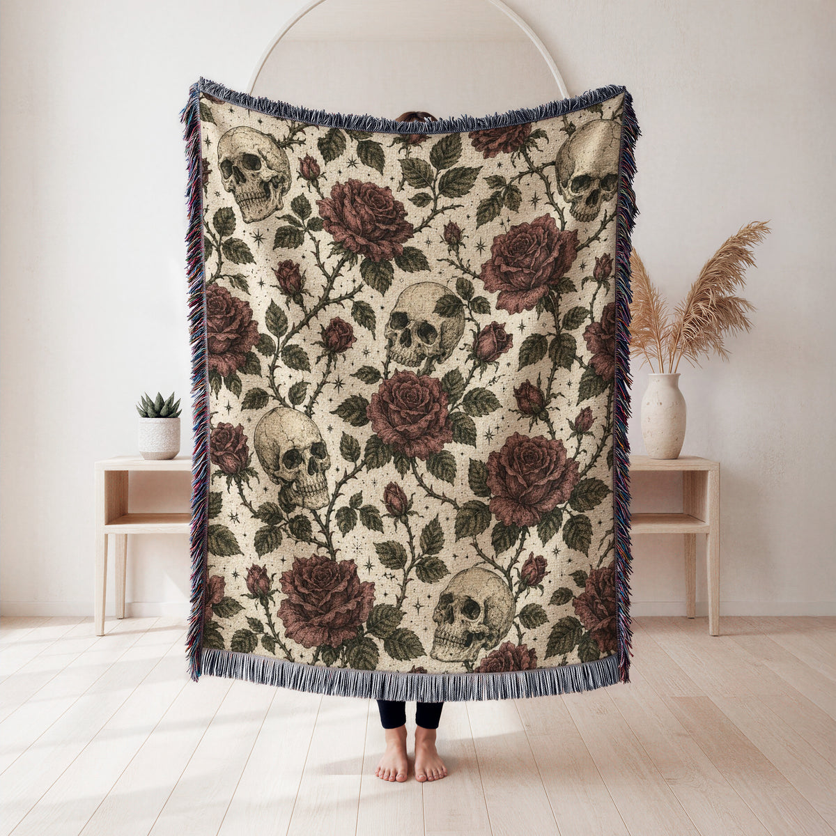 Skulls & Crimson Roses Blanket