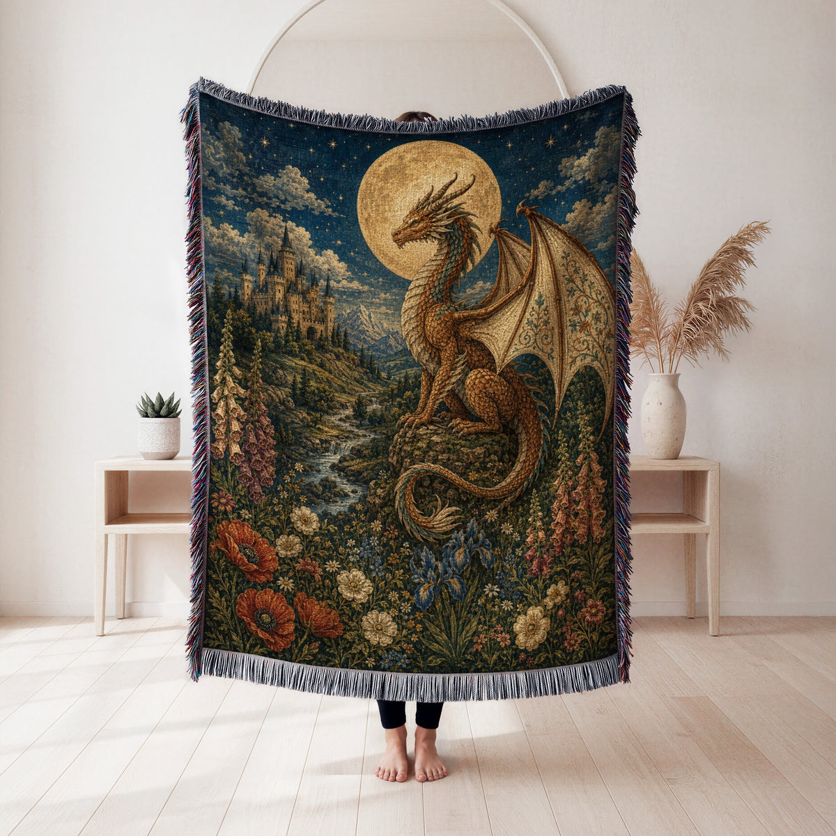 The Golden Moon Dragon Blanket