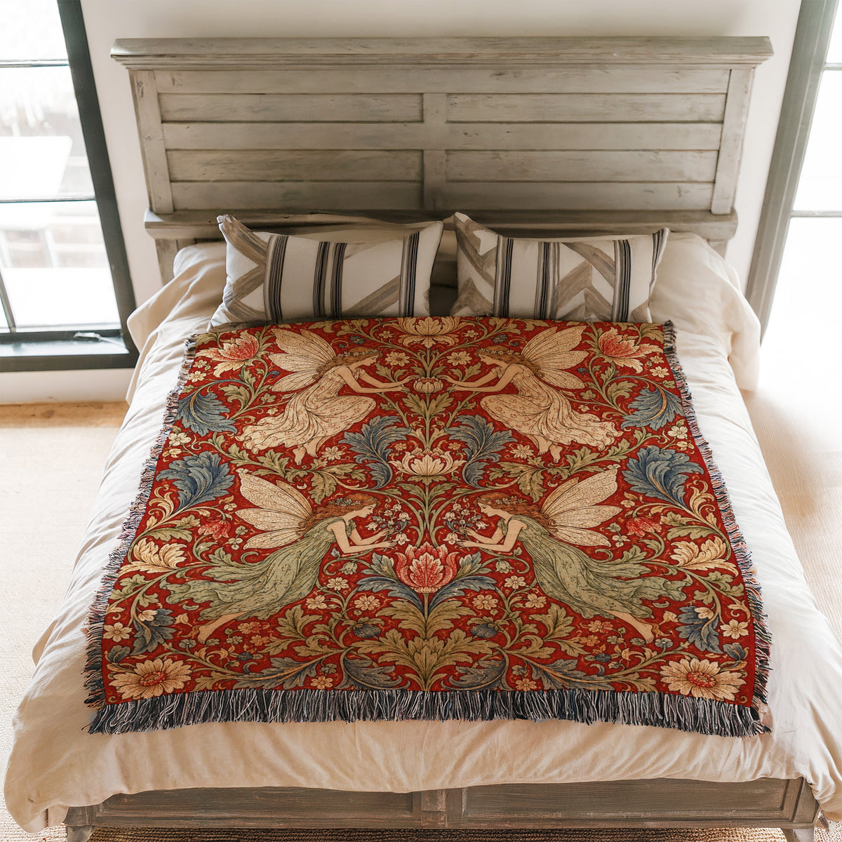 Crimson Floral Fairy Tapestry Blanket