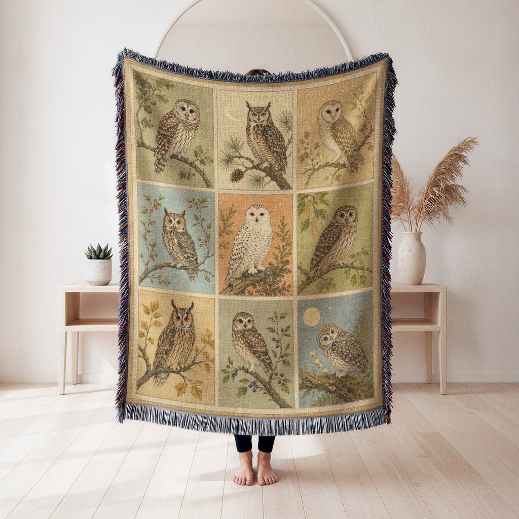 Vintage Woodland Owls Blanket