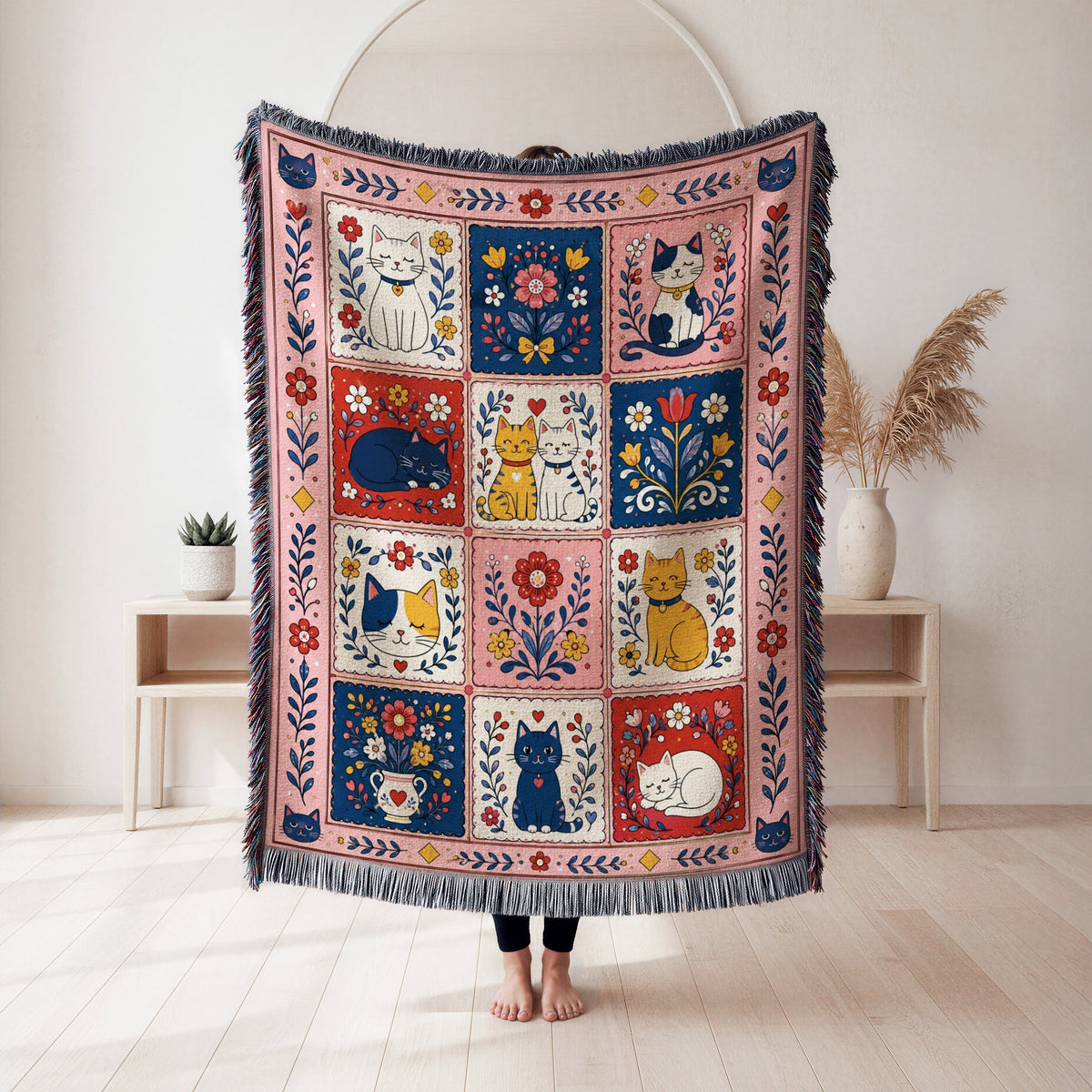 The Rose & Blue Cat Patchwork Blanket