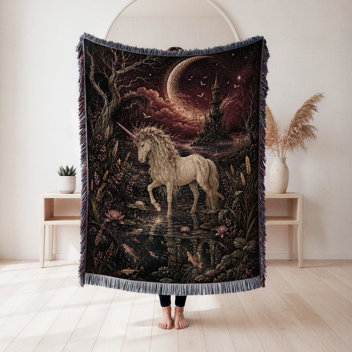 Moonlit Lake Unicorn Blanket