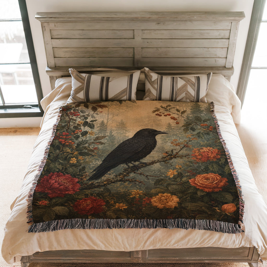 Autumn Raven Floral Blanket