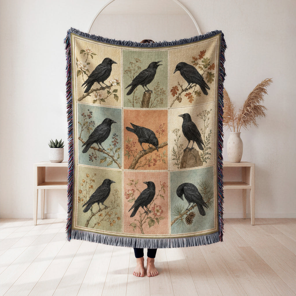 Vintage Raven Portrait Blanket
