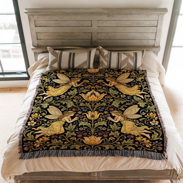 Golden Garden Fairy Tapestry Blanket