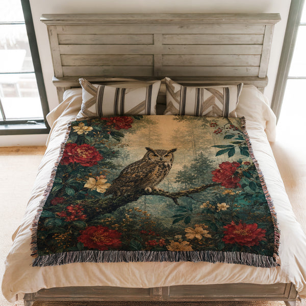 Red Peony Owl Blanket